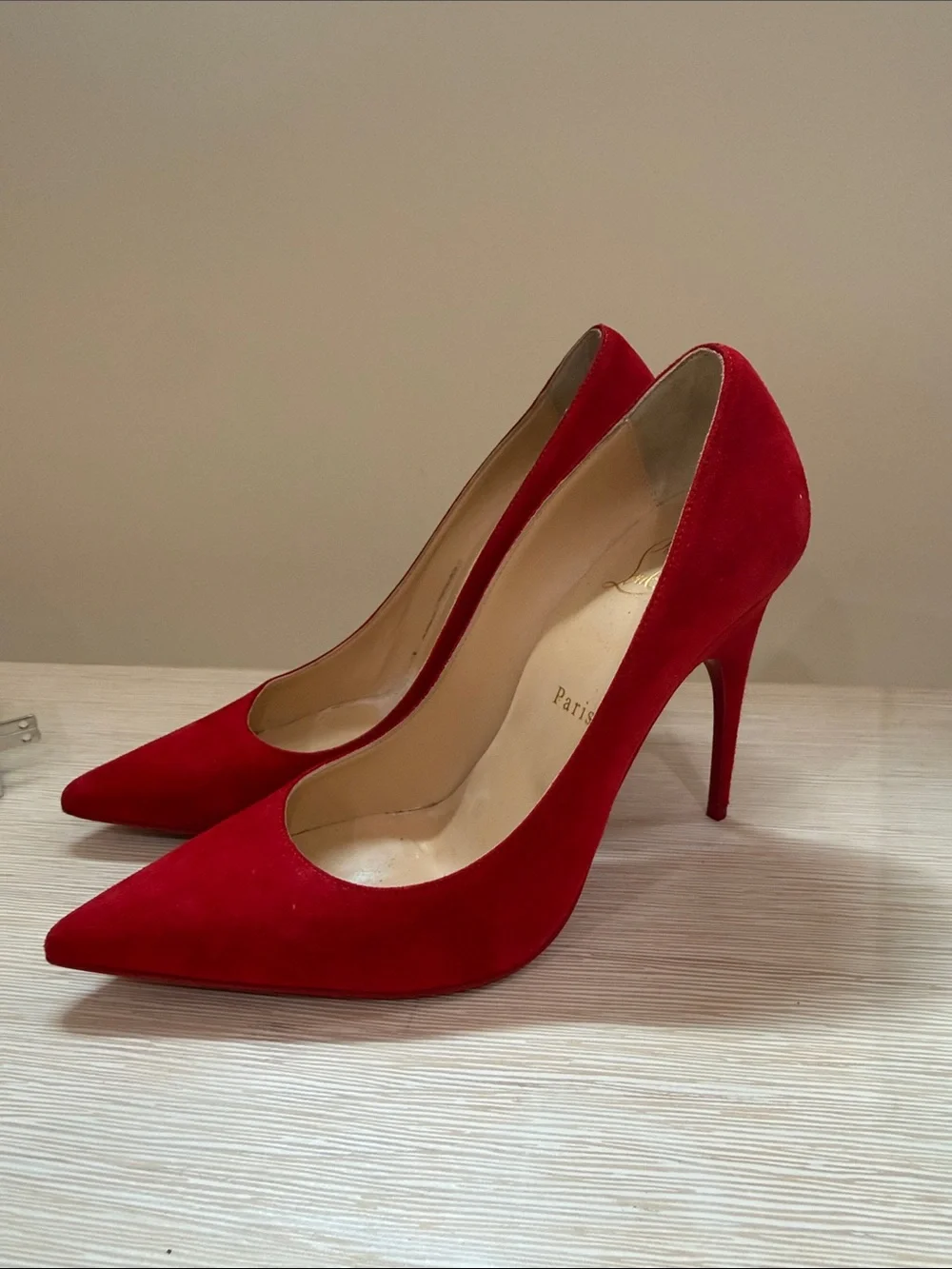 Christian Louboutin Vibrant Red Suede Pointed Toe Pumps